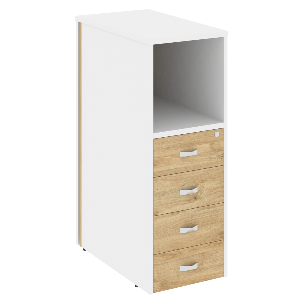 Тумба с подсветкой завершающая, левая Рива Оникс Ресепшен 432*767*1185 Рива Оникс Ресепшен Тиквуд Светлый/Белый Бриллиант