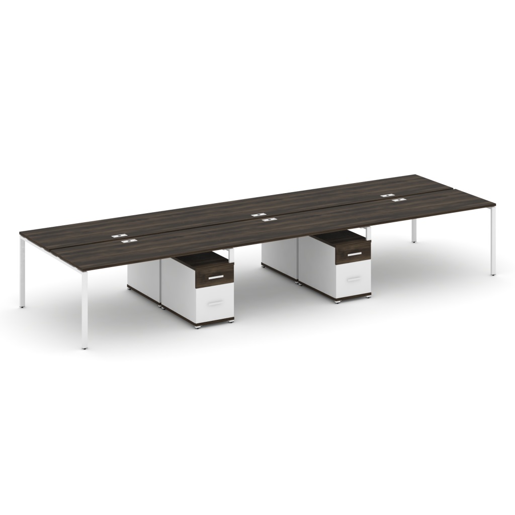 Рабочая станция на 6 мест с двумя двухсторонними опорными тумбами Концепт 4740*1480*750 Концепт Дуб Мали/Металл Белый